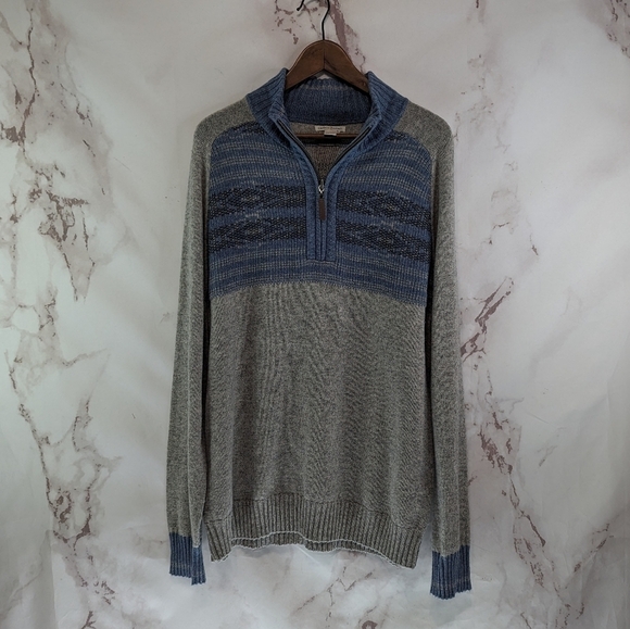 Carbon 2 Cobalt Sweater Mens Large Gray Blue Quarter Zip Merino Wool Blend - Picture 1 of 10
